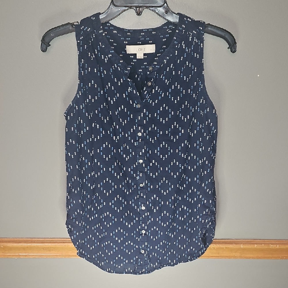 LOFT Navy Blue Patterned Tank Top
